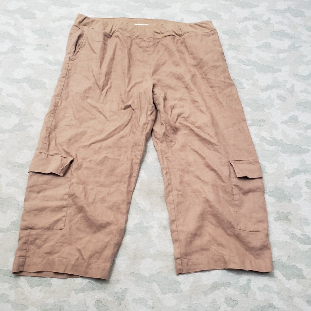 Orvis Pants Womens 18/20 Brown Linen Capri Cargo Pockets Pull On